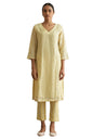 W For Woman Yellow Cotton Silk Gota Kurta