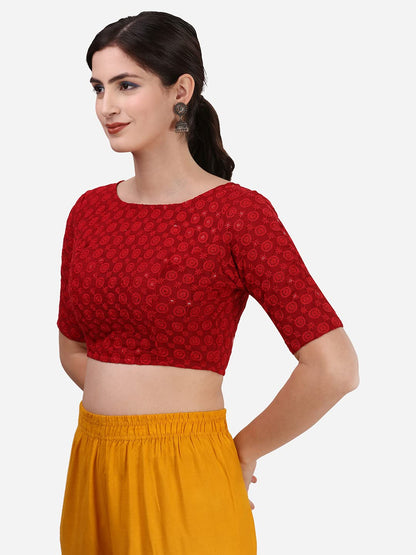 Oomph! Traditional Cotton Schiffli Fabric Blouse For Women |Elbow Length Sleeves | Wedding & Festival Wear | Comfortable & Trend