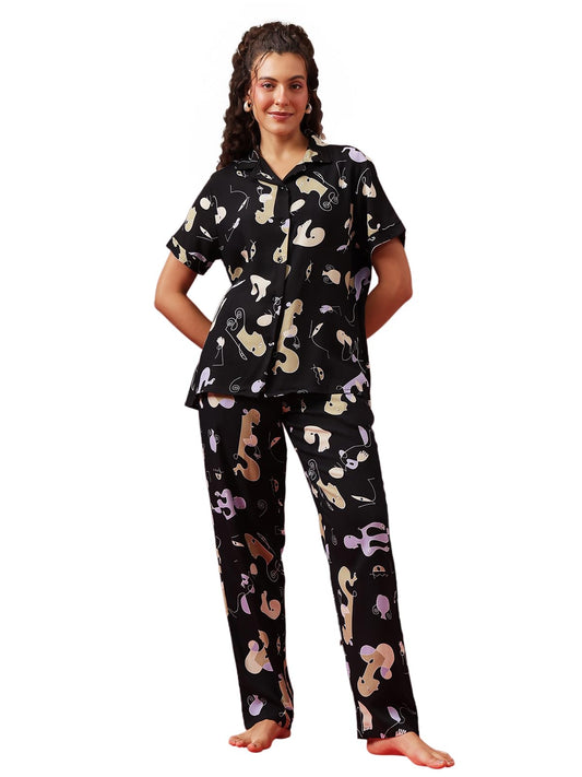 Clovia Women Rayon Pajama Set (LS0385M13XL_Black_XL)