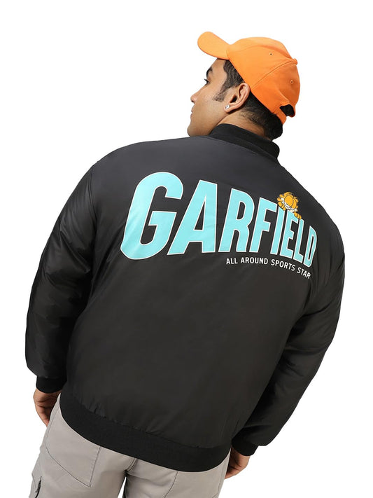 Bewakoof Official Garfield Merchandise MenS Graphic Printed Oversized Fit Plus Size Jacket_597104_Black_5Xl