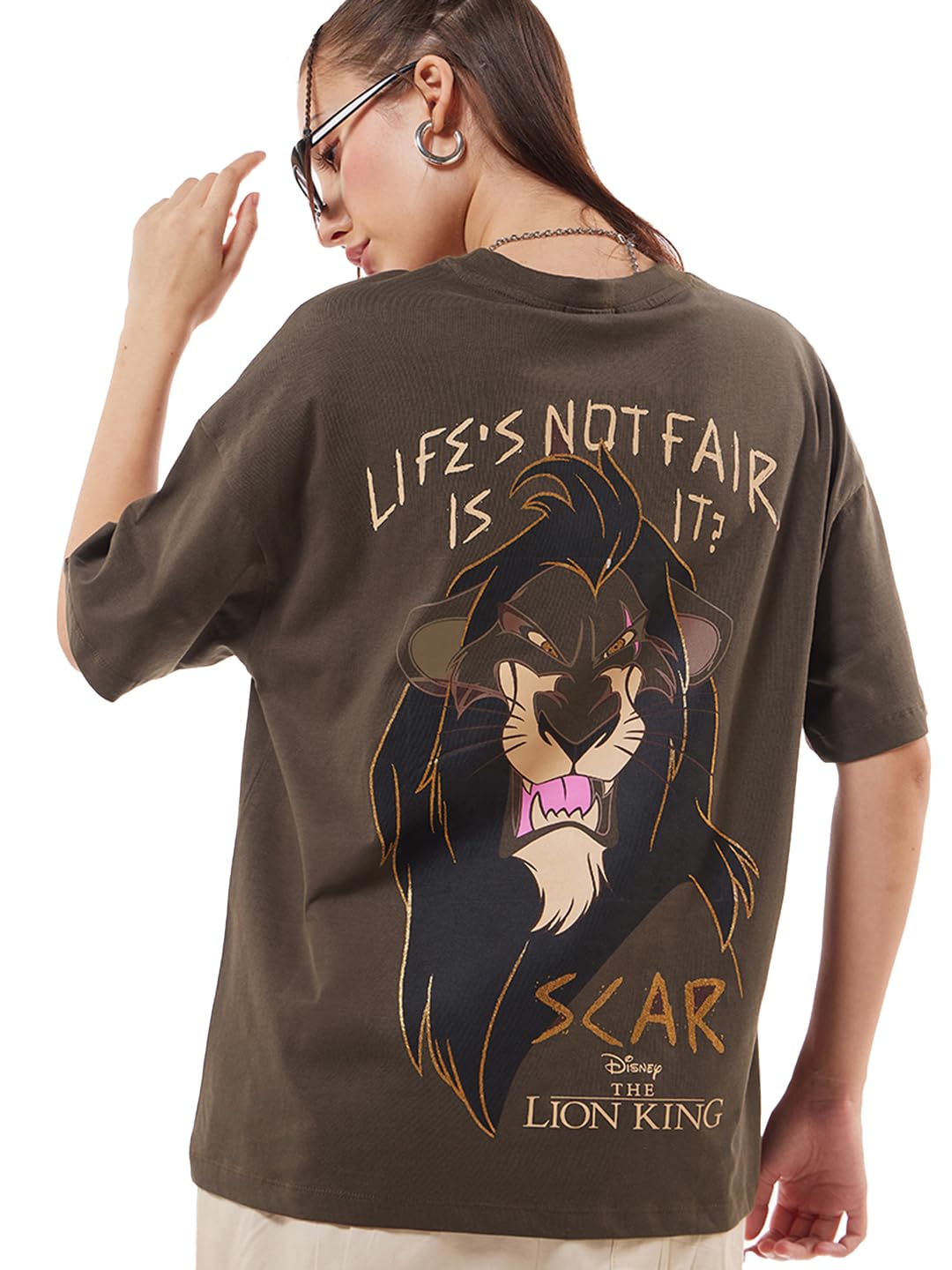Bewakoof Official Disney Merchandise Lion King Womens Graphic Printed Oversized Fit Half Sleeve Round Neck Pure Cotton T-Shirt_
