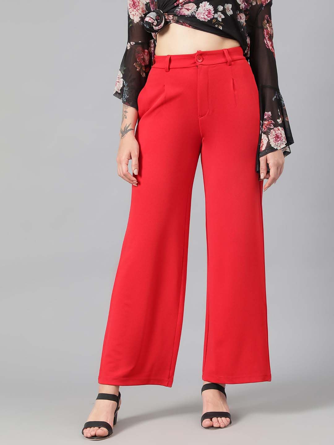 Kotty Womens Polyester Blend Straight Fit Trousers Tomato Red