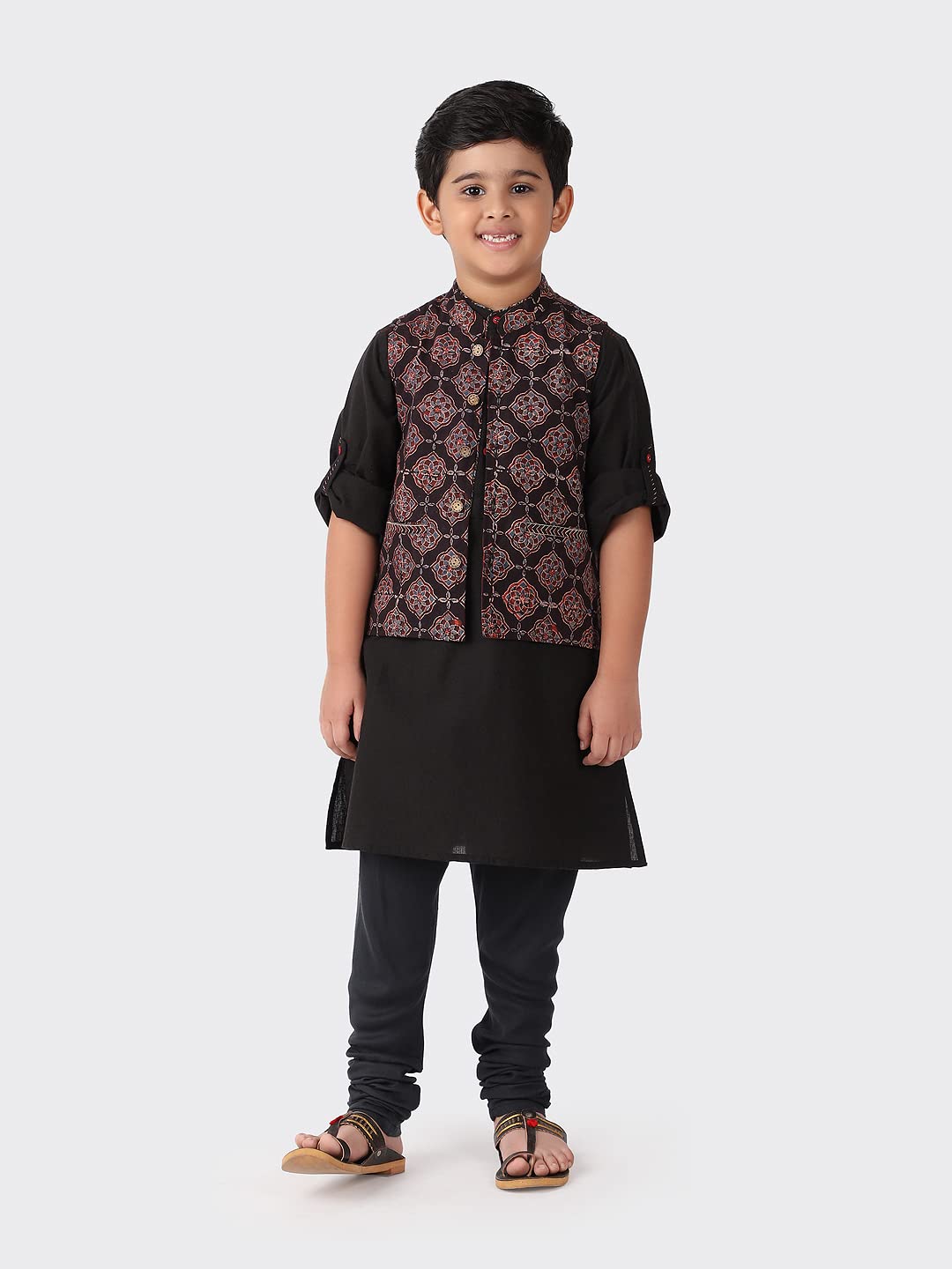 Fabindia Kids Cotton Printed Jacket Black_6-8Y