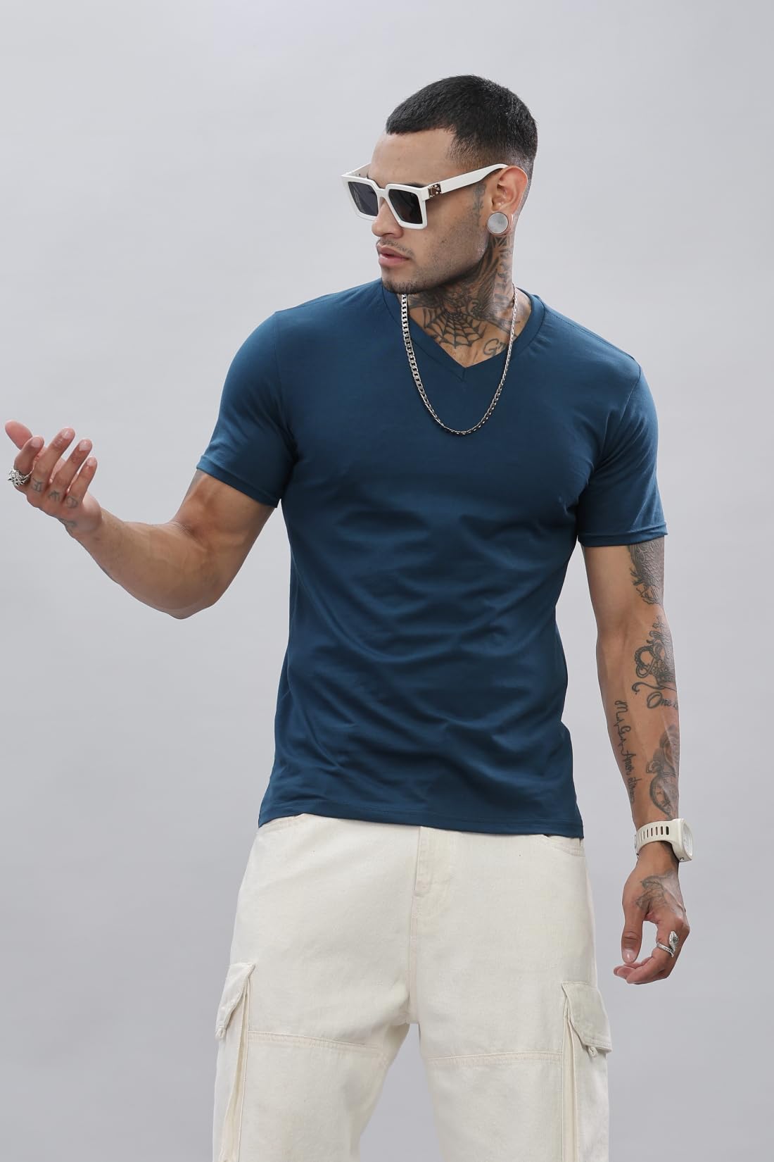 ADRO V-Neck T Shirt for Men, 100% Cotton Vneck Tshirt is Ideal for Casual wear, Workouts and Loungewear, Adding a Stylish Touch.