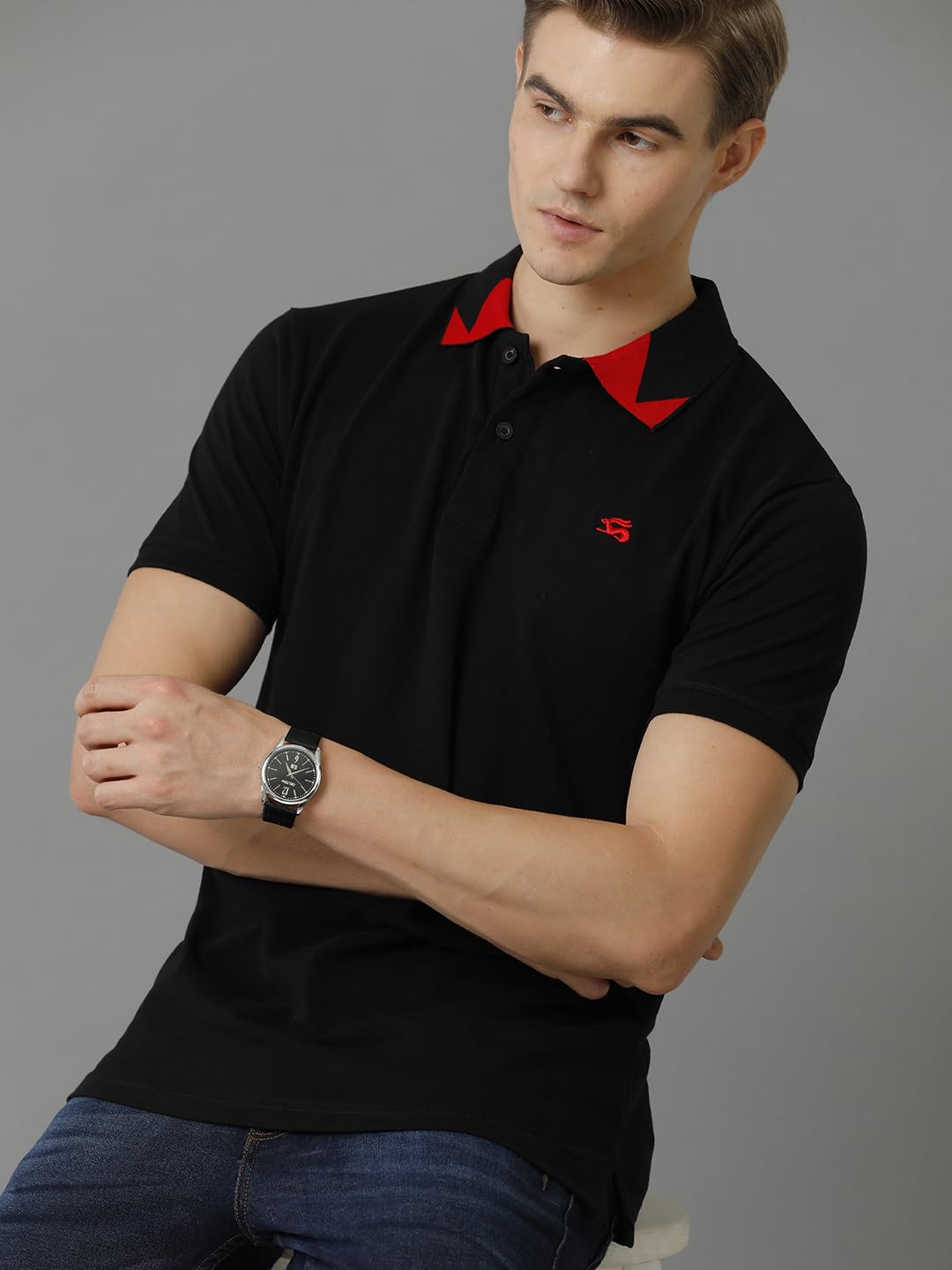 ADRO Premium Cotton Polo for Men (PN23-H-PLN-BL_Black)