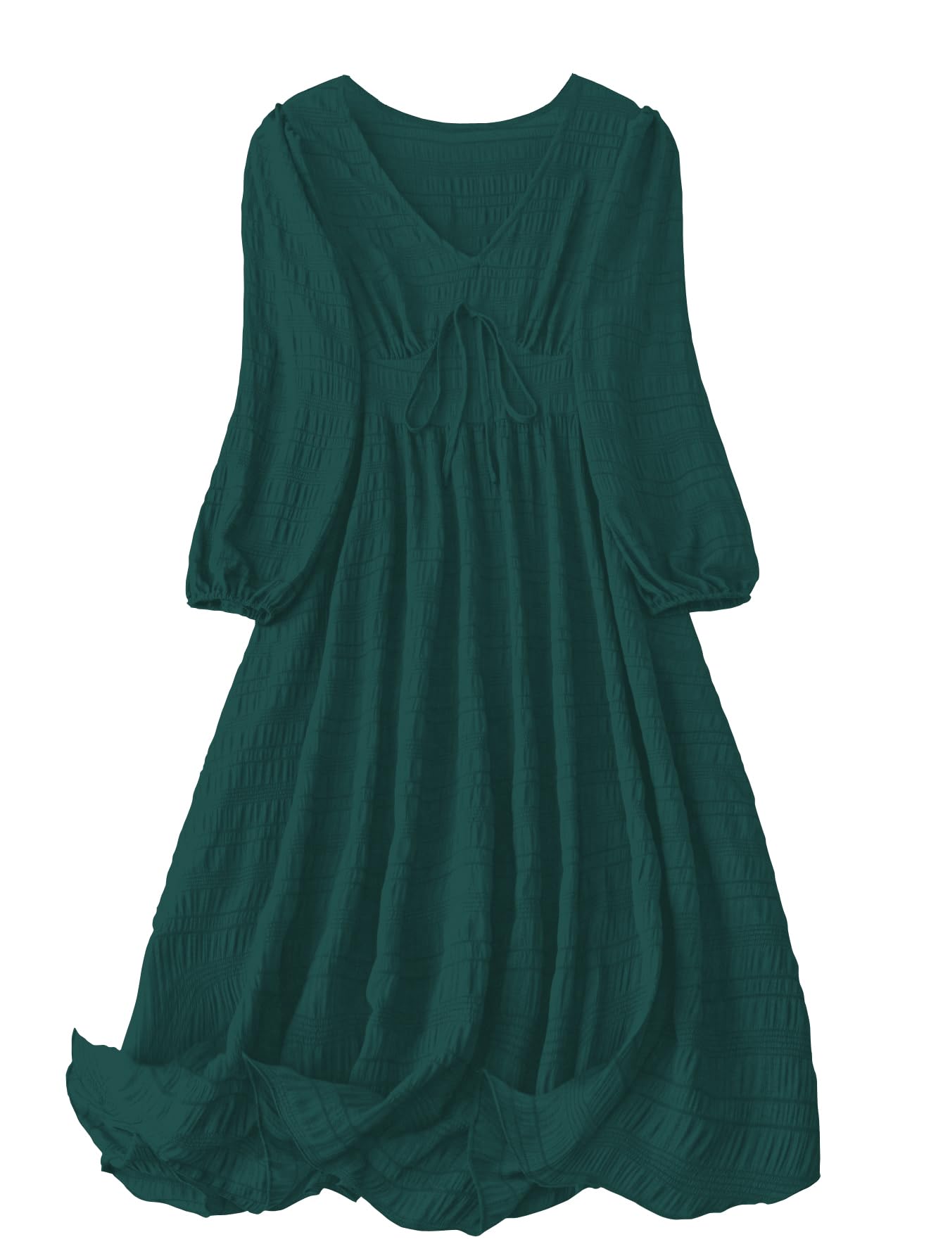 Shasmi Womens & Girls Teal Dress For Women Midi, One Piece Dress For Womens Casual Dress, Solid Textured Lantern Sleeve Tie Fron