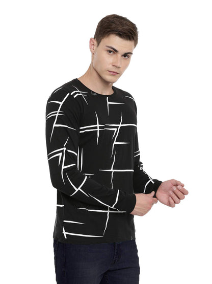 ADRO Men's Full Sleeve Cotton Printed T-Shirts (FS-4-AOP04-BL_Black)