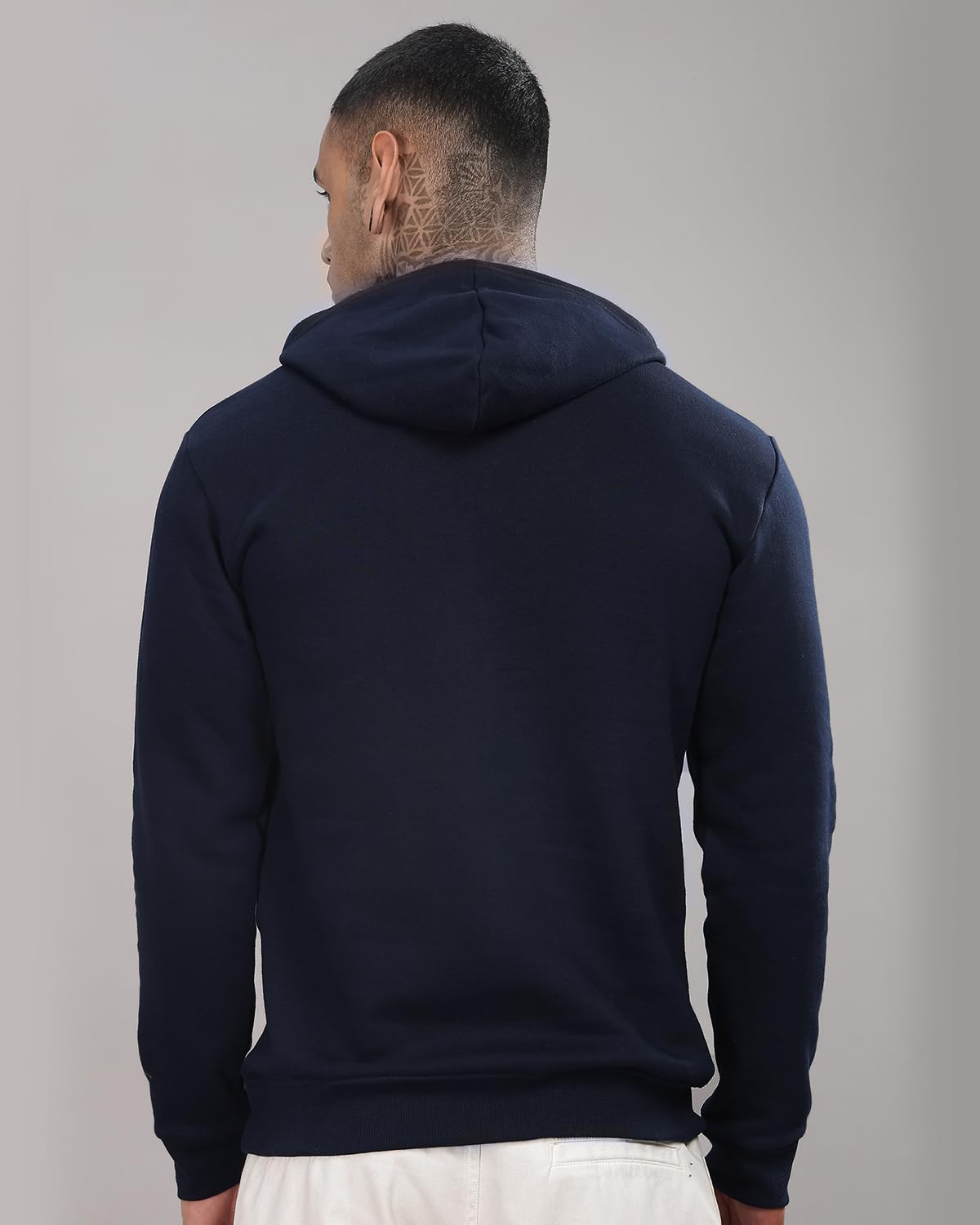 ADRO Men's Cotton Neck Hooded Sweatshirt (H-A-PLN-NB_Navy_2XL)