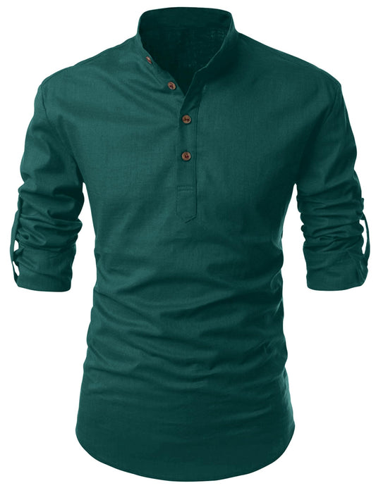Finivo Fashion MenS Cotton Blend Solid Full Sleeve Short Kurta Shirt Dark Green