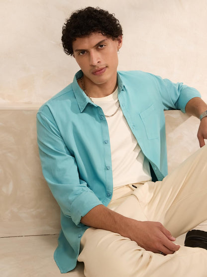 The Souled Store Essential Line: Supima Shirt Men and Boys Full Sleeves Semi-Spread Collar Solid Cotton Regular Fit Lightweight