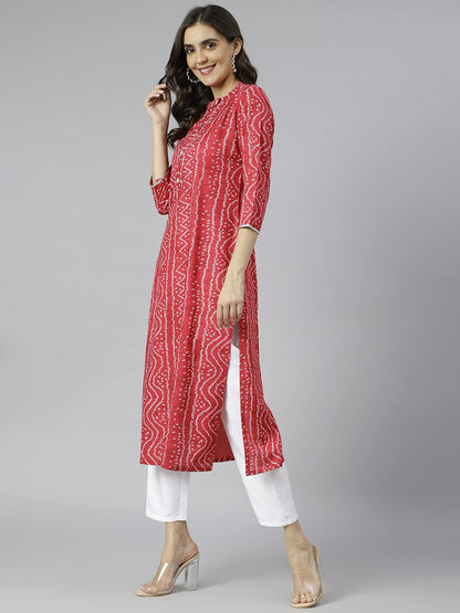 ANNI DESIGNER Women's Cotton Blend Straight Bandhi Printed Kurta (Bandhu)