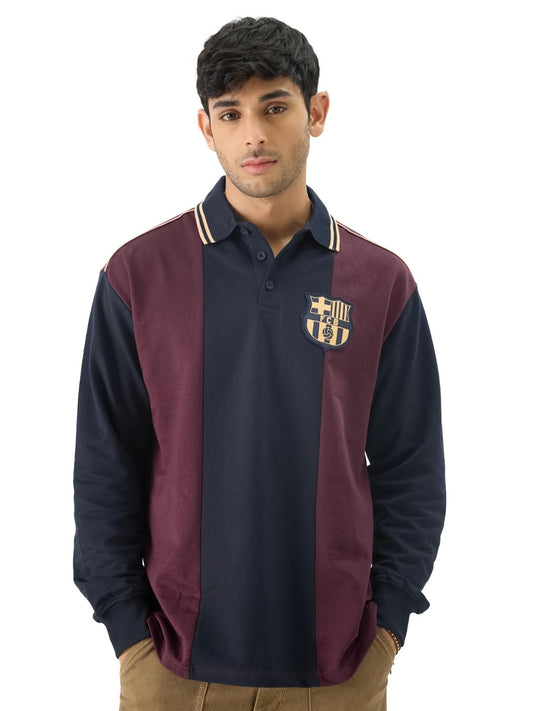 The Souled Store Official FCB Love of Football Men and Boys Multicolor Collared Neck Long Sleeve Graphic Printed Cotton Oversize