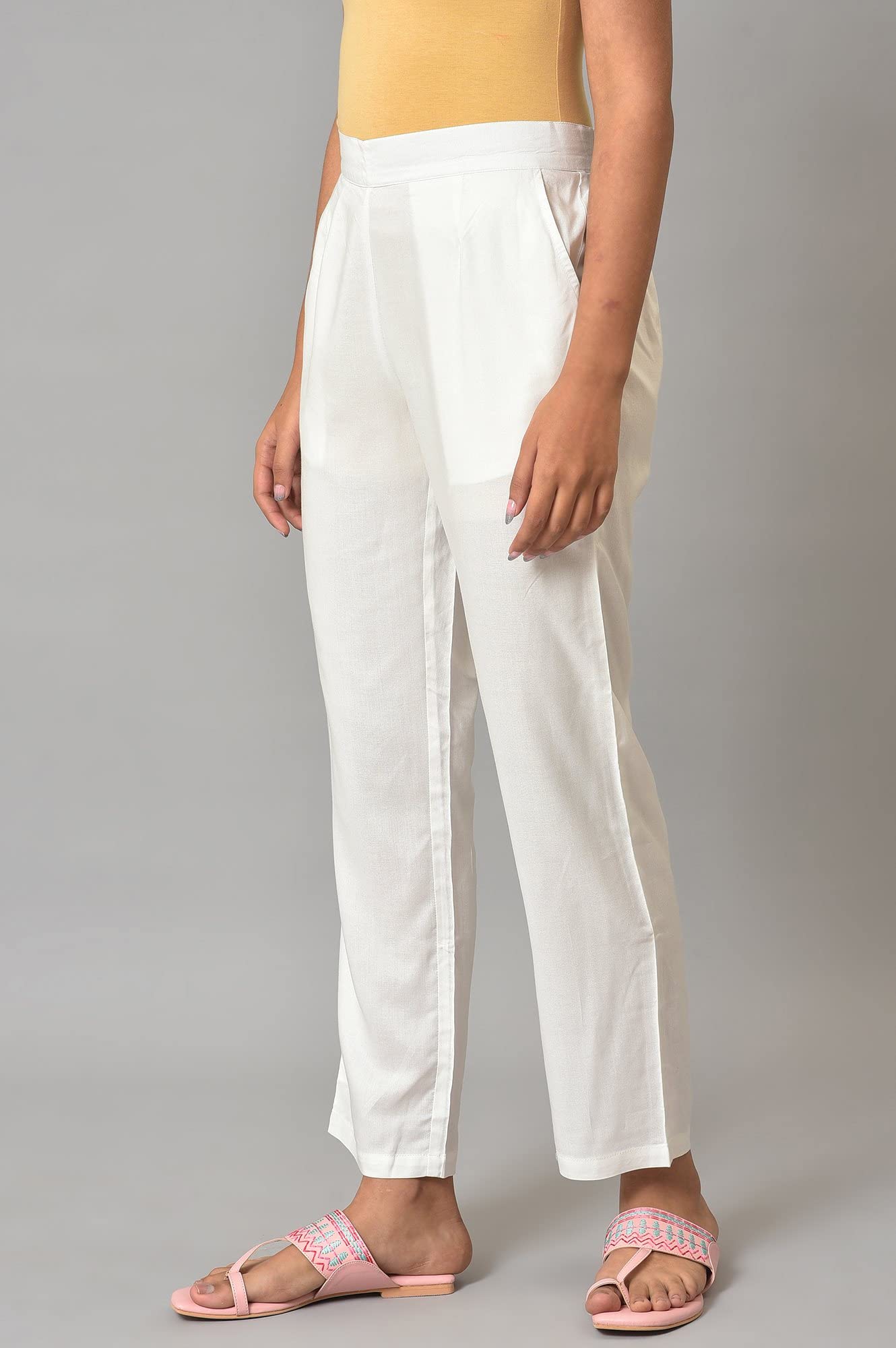 Aurelia White Solid Parallel Ethnic Bottomwear