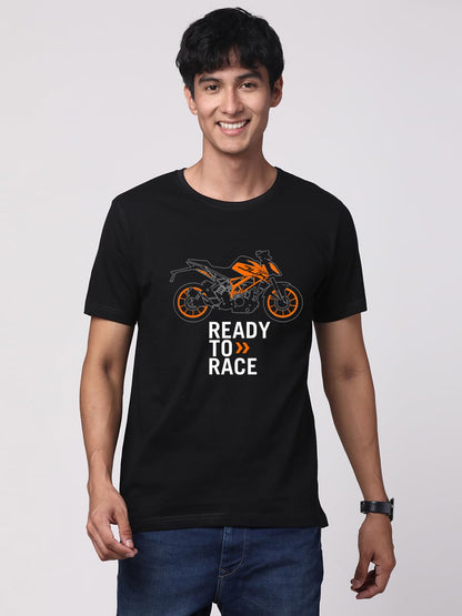 ADRO Men's Biker Design Printed 100% Cotton T-Shirt - Regular Fit, Printed T-Shirts for Men (RN24-KTM-BL_Black)