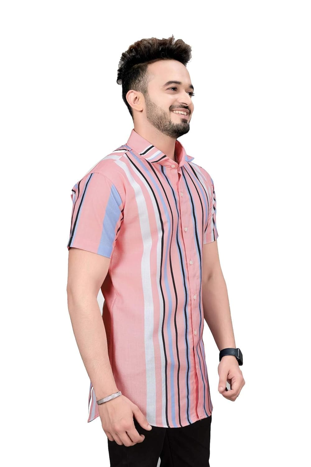 Lookmark MenS Stylish Lycra Blend Half Sleeve Shirt With Spread Collar - Featuring Trendy Prints For Casual Wear (Az-Lm-Og-Shir