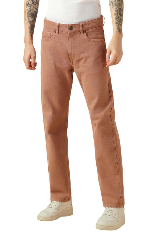 Dennis Lingo Mens Rust Cotton Relaxed Fit Mid-Rise Casual Jeans