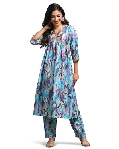 Leriya Fashion Cotton Blend Alia Cut Kurta Set For Women| Alia Cut Anarkali Set | Embroidery Kurta Set For Women| Kurta With Pan