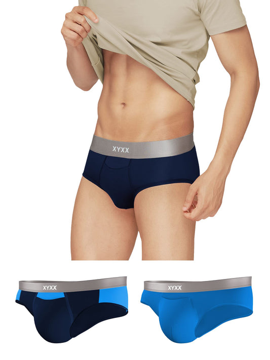 XYXX Mens Underwear Illuminati IntelliSoft Antimicrobial Micro Modal Brief Pack of 3 (Black Iris & Brilliant Blue ; Brilliant B