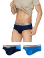 XYXX Mens Underwear Illuminati IntelliSoft Antimicrobial Micro Modal Brief Pack of 3 (Black Iris & Brilliant Blue ; Brilliant B