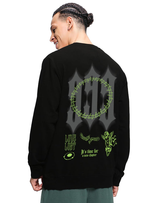 Bewakoof Mens Graphic Print Regular Fit Full Sleeve Round Neck Fleece Plus Size Sweatshirt_1500576_Black_5XL