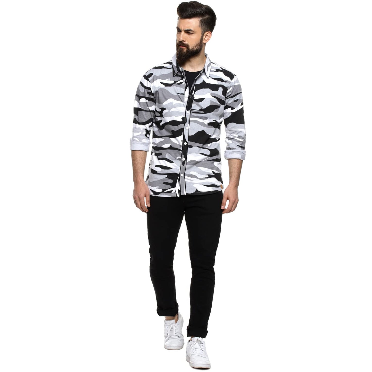 Campus Sutra Mens Regular Fit Full Sleeve Shirt for Casual Wear |Grey|Colorblock|Front Spread Collar|Shirt Crafted with Comfort