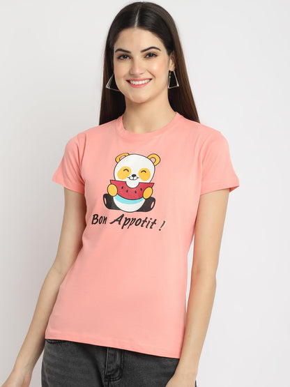 Preneum Womens Cotton Regular Fit Trendy & Latest Graphic Stylish Printed Short Sleeves Casual & Regular T-Shirt, Imperial Red,