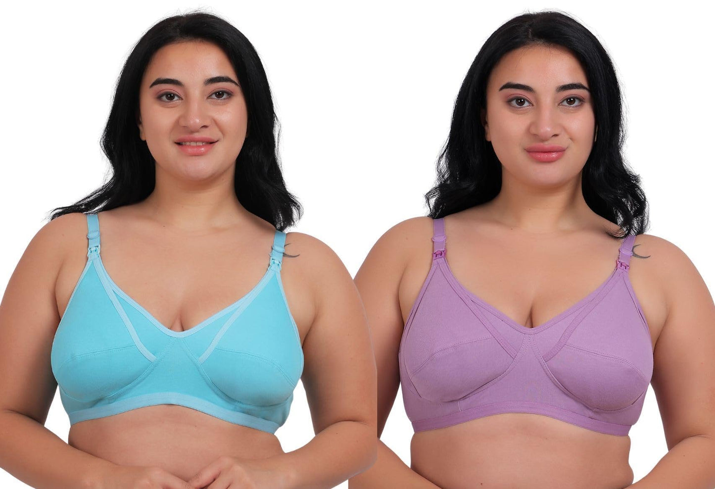 Fabme WomenS Cotton Wire Free Casual Nursing Bra (Pack Of 2) (Po2-Br_14_Seagreen, Lavender