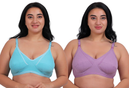 Fabme WomenS Cotton Wire Free Casual Nursing Bra (Pack Of 2) (Po2-Br_14_Seagreen, Lavender