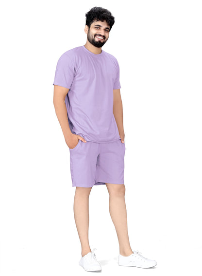 ELLITI Cotton Blend Casual Round Neck Half Sleeve Oversized Co-ord Set Mens, Pyjama Set, Sleepwear Loungewear T-Shirt and Short