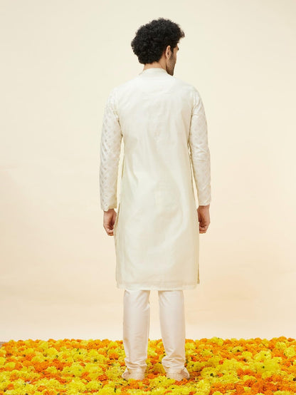 Manyavar Mens Green Chanderi Self Design Kurta Pyjama Set