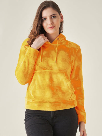 Modeve Full Sleeve Self Design Women Sweatshirt-Yellowii Winter Wear Ii Hoodie