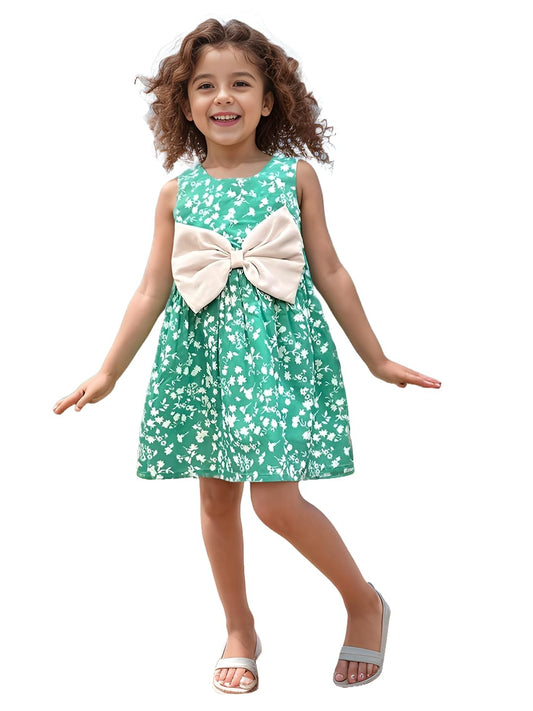 A.T.U.N. (ALL THINGS UBER NICE) Mini Green Floral Pam Bow Dress for Girls