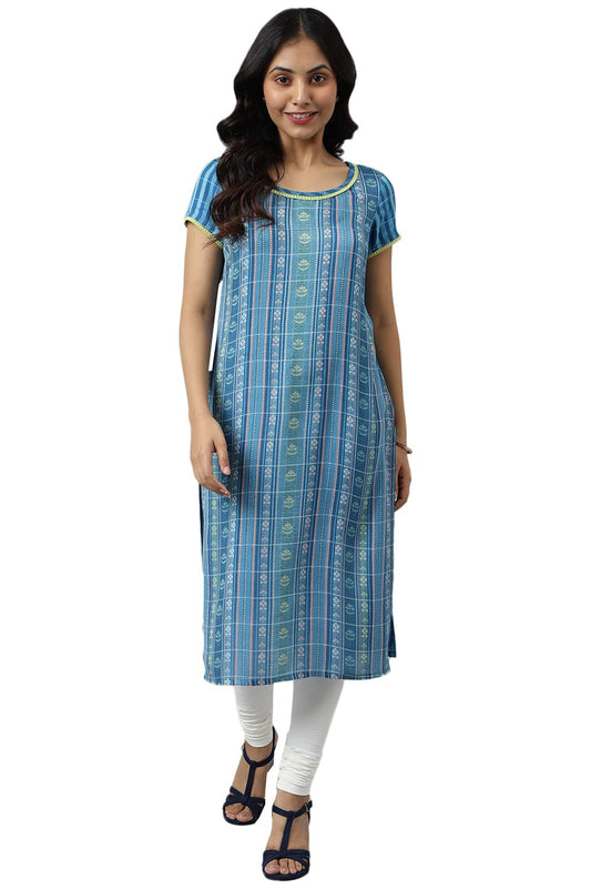 Aurelia Women Viscose Rayon Seaport Dobby Floral Yarn Dyed Straight Kurta