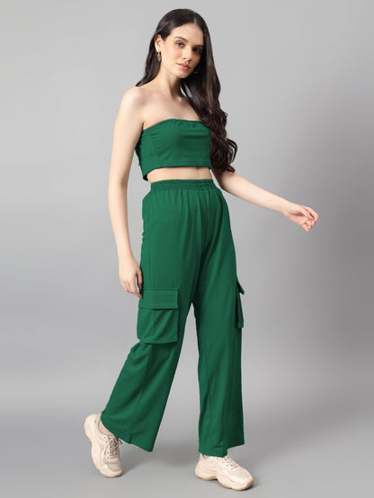Kotty WomenS Solid Co-Ord With Trousers(Green,S)