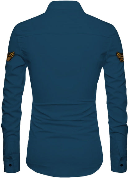 Kadiyu MenS Cotton Blend Shirt With Pockets Full Sleeves Round Collar Neck Botton Down Closure Solid Pattern Relaxed Fit And St