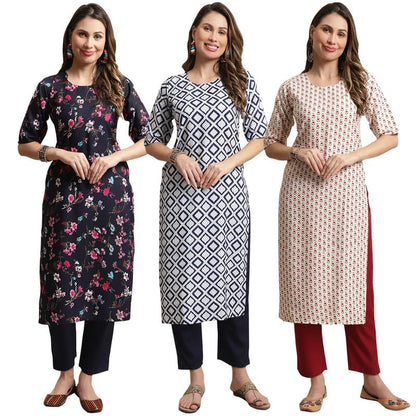Pinkmint Straight Crepe Kurta & Pant For Women Ethnic Kurta Set For Women (Pack Of 3)