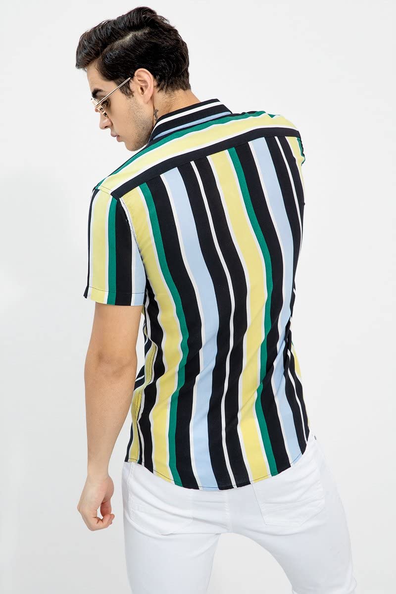 Men Premium Stylish Branded Printed Floral Print Stretchable Fabric Cut Away Collar Casual Shirt (In, Alpha, Xl, Regular, Yellow