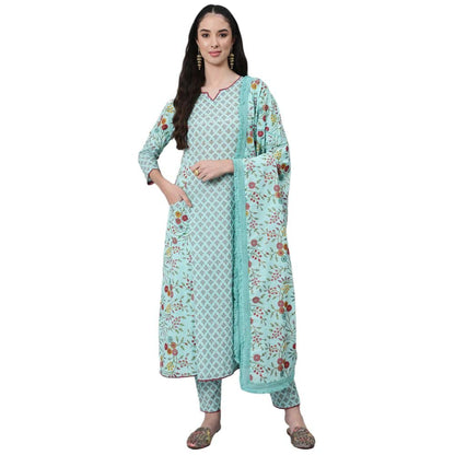 anubhutee Women's Cotton Blend Kurta Trouser with Dupatta Set
