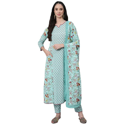 anubhutee Women's Cotton Blend Kurta Trouser with Dupatta Set