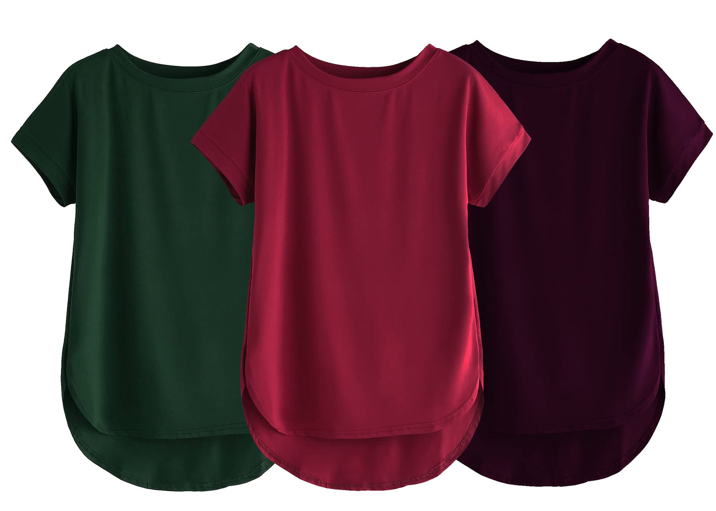 Fabricorn Combo Of Three Plain Maroon, Bottle Green And Wine Round Neck Up And Down Cotton Tshirt For Women (Maroon, Bottle Gree