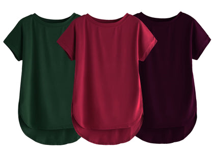 Fabricorn Combo Of Three Plain Maroon, Bottle Green And Wine Round Neck Up And Down Cotton Tshirt For Women (Maroon, Bottle Gree