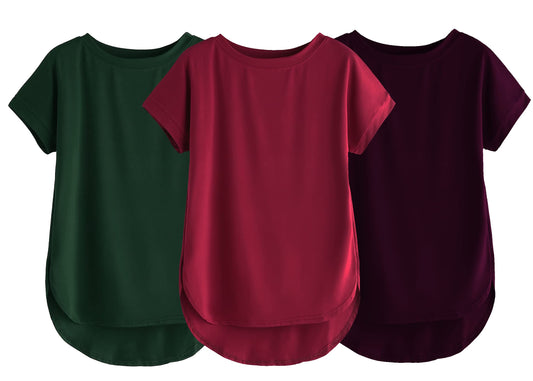 Fabricorn Combo Of Three Plain Maroon, Bottle Green And Wine Round Neck Up And Down Cotton Tshirt For Women (Maroon, Bottle Gree
