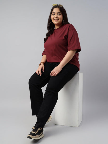 Juneberry 100% Pure Cotton Oversized Baggy Fit Drop Shoulder Solid Core Plus Size T-Shirt Combo For Women (Pack Of 2) (Po2_Jb_Ps