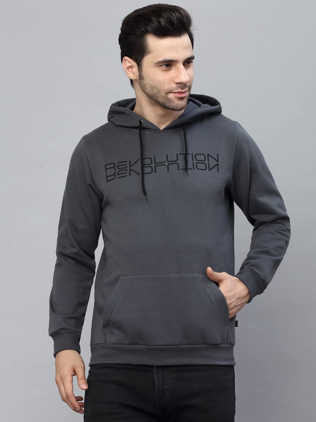 RIGO Mens Fleece Hooded Neck Sweatshirt (SW07221138_Grey