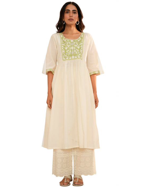 Libas WomenS Cotton Printed A-Line Kurta (26726_Off White