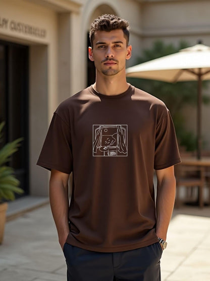 Nobero Men Cotton Graphic Print Oversized Fit T-Shirt (1M-Twrt-C0910-Og_Chocolate Fondant