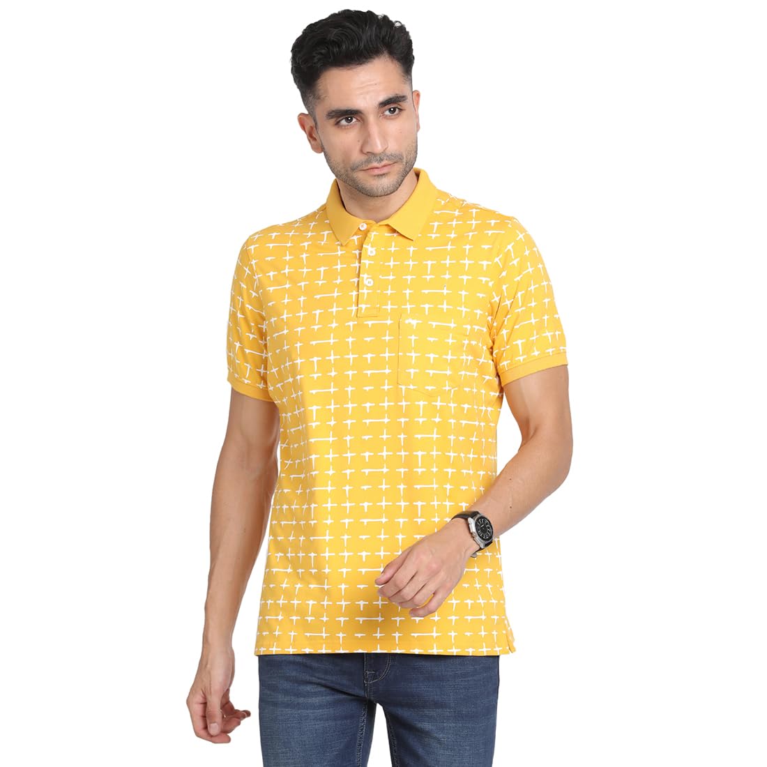 Turtle Men Cotton Stretch Slim Fit Yellow Polo T-Shirt
