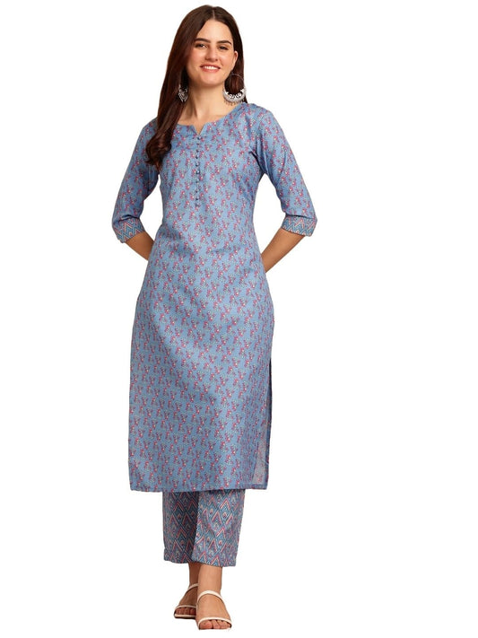 Yashika Cotton Blend Women Kurta Set: Contemporary Charm Personified! Redefine Your Style With Our Printed Kurti Pant Sets!