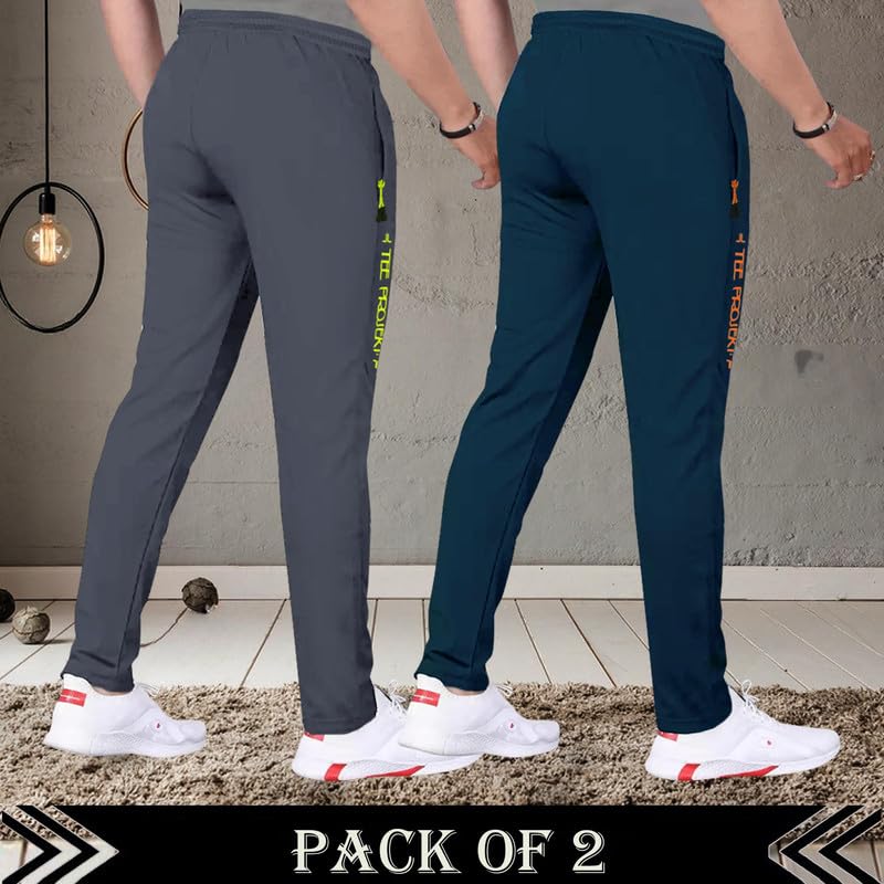 Tee Projekt Lycra Combo Soild & Zippered Pockets Style Regular Fit Track Pant for Men Jogger, Gym Wear, Yoga
