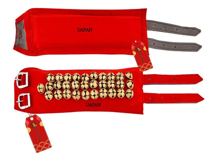 UAPAN Ankle Bells for Bharatanatyam & Kathak Dance - 3 Line Red Velvet Adjustable Strap, Brass Velvet Material